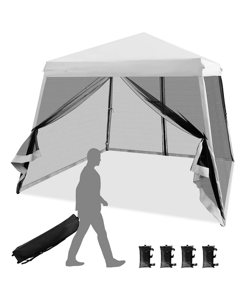 10 x 10 Feet Pop Up Canopy with Mesh Sidewalls and Roller Bag