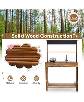 Mud Kitchen Fir Wood Play Kitchen with 4 Panting Pots Faucet Removable Sink