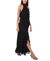 CeCe Women's Chiffon Sleeveless Long Halter Dress