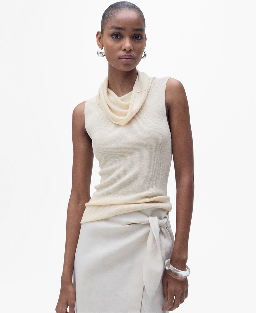 Mango Women's Draped Neck Knitted Top