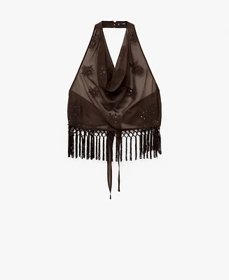 Mango Women's Fringed Halter Top