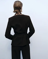 Mango Women's Belt Suit Jacket
