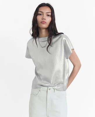 Mango Women's Short-Sleeved Foil Knit Sweater