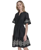 Vince Camuto Women's Cotton Embroidered Fit & Flare Dress
