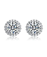 Genevive Sterling Silver White Gold Plating with Clear Cubic Zirconia Button Stud Earrings