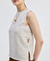 Reistor Women's Boat Neck Top Checkered Linen