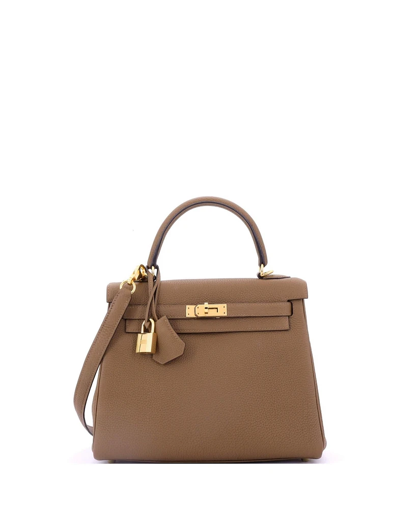 Pre-Owned Hermes Kelly 25 Handbag Brown Togo with Gold Hardware