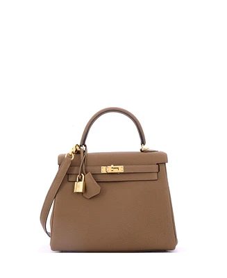 Pre-Owned Hermes Kelly 25 Handbag Brown Togo with Gold Hardware