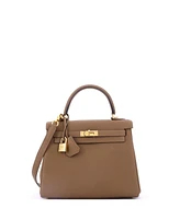 Pre-Owned Hermes Kelly 25 Handbag Brown Togo with Gold Hardware