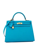 Pre-Owned Hermes Kelly 32 Handbag Blue Epsom with Gold Hardware