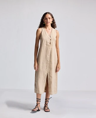 Reistor Women's Straight Dress with Front Slit Neutral Beige Hemp