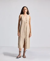 Reistor Women's Straight Dress with Front Slit Neutral Beige Hemp