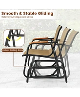 Slickblue Patio Glider Chair Set of 2 with Curved Teak Armrests and Breathable Fabric Seat