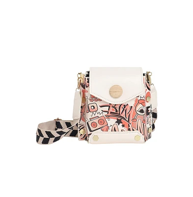 Women's White Printed Leather Sling Bag