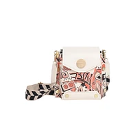 Women's White Printed Leather Sling Bag