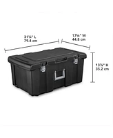 Sterilite Wheeled Footlocker, Plastic Utility Storage Container, Black, 4 Pack