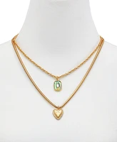 Guess Gold-Tone Mixed Stone Heart Layered Pendant Necklace, 18" + 2" extender