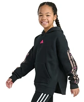 adidas Big Girls Long-Sleeve Printed 3-Stripes Slit Fleece Pullover Hoodie