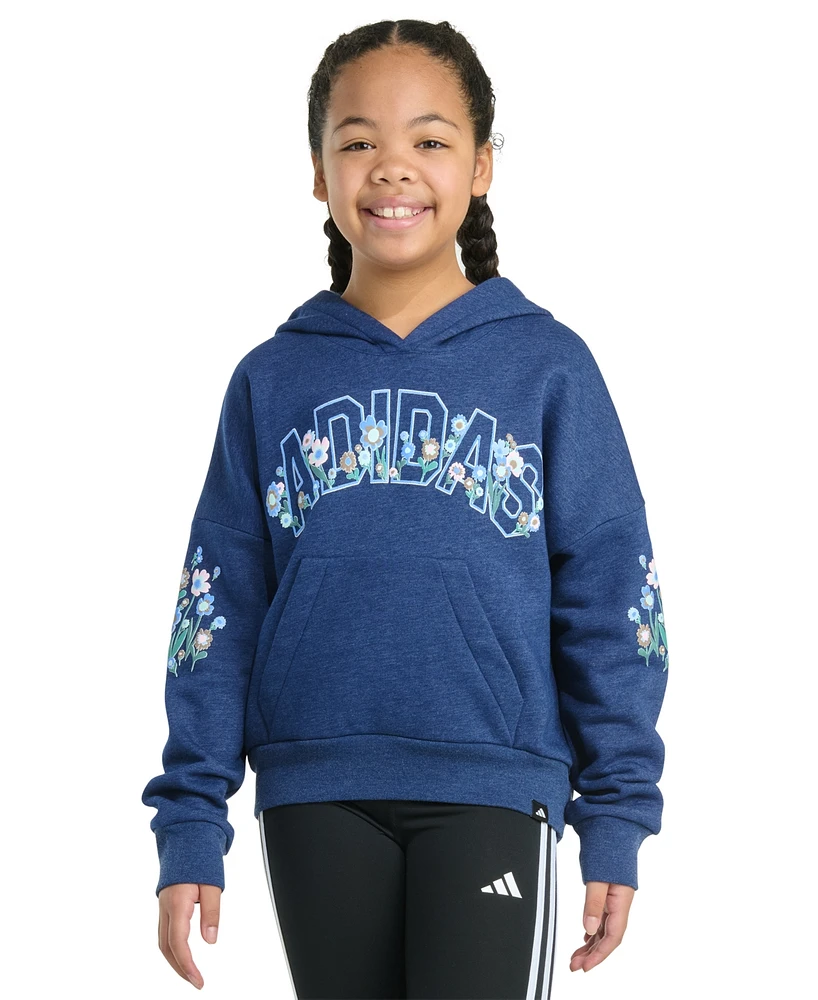 adidas Big Girls Long-Sleeve Heather Multi Graphic Fleece Pullover Hoodie