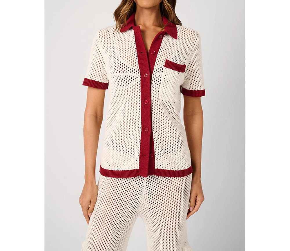WeWoreWhat Women's Oversized Crochet Button-up Shirt