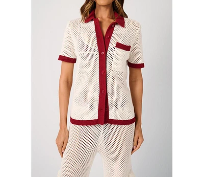 WeWoreWhat Women's Oversized Crochet Button-up Shirt