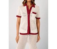 WeWoreWhat Women's Oversized Crochet Button-up Shirt
