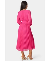 Bebe Women's Pleated Gown with Long Sleeves