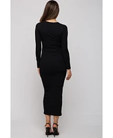 Pinkblush Maternity Black Ribbed Fitted Long Sleeve Midi Dress