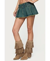 Edikted Women's Frayed Pleated Denim Mini Skort