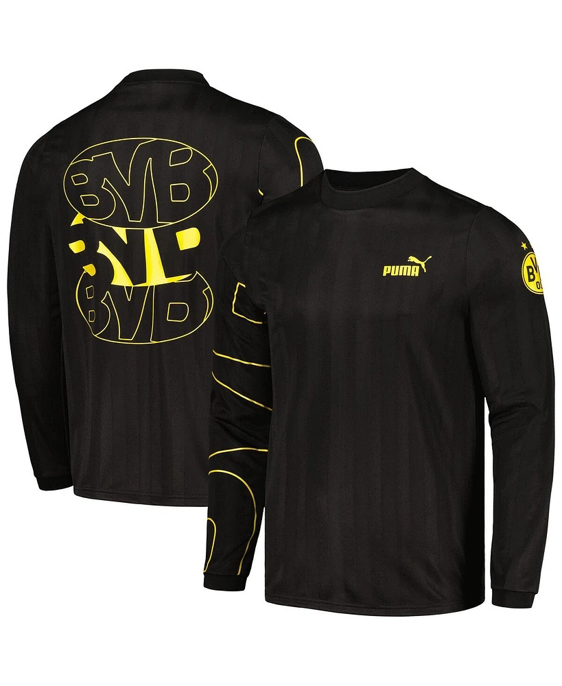 Puma Men's Black Borussia Dortmund Ftbl Statement Long Sleeve T-Shirt