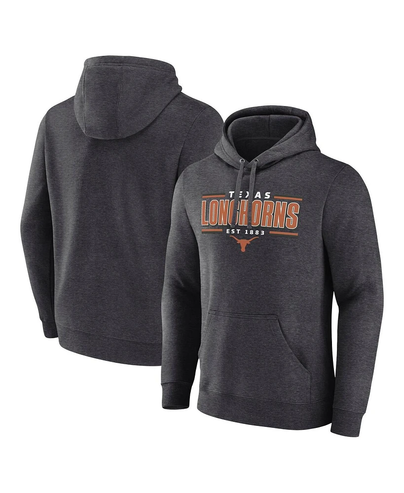 Fanatics Men's Heather Charcoal Texas Longhorns Horizontal Block Fleece Pullover Hoodie