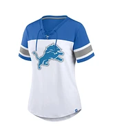 Fanatics Women's White/Blue Detroit Lions Athena Rhinestone Lace-Up V-Neck T-Shirt