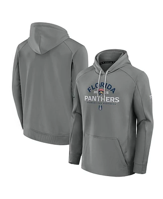 Fanatics Men's Gray Florida Panthers 2025 Stanley Cup Playoffs Authentic Pro Rink Fly Fleece Pullover Hoodie