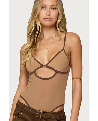 Edikted Women's Contrast Sheer Mesh Cut Out Bodysuit