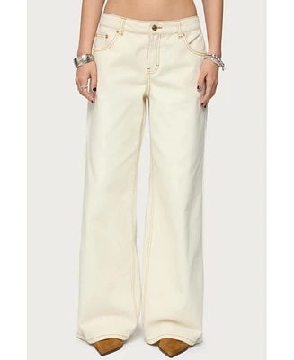 Edikted Women's Contrast Stitch Low Rise Wide Leg Jeans