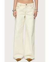 Edikted Women's Contrast Stitch Low Rise Wide Leg Jeans