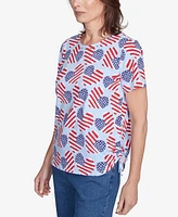 Alfred Dunner Petite Flag Heart Top with Side Ruching