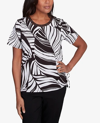 Alfred Dunner Petite Twisted Leaves with Side Tie Top