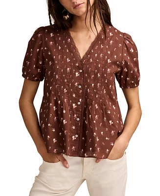 Lucky Brand Women's Cotton Short-Sleeve Pintuck Top