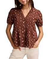 Lucky Brand Women's Cotton Short-Sleeve Pintuck Top