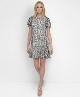 Dkny Women's Printed Flutter-Sleeve Trapeze Dress