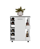 Depot E-shop Selden Bar Cart with 6-Built in Bottle Racks, Casters and 2-Open Side Shelves
