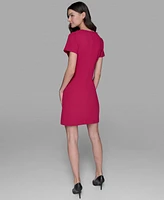 Karl Lagerfeld Paris Women's Scuba Crepe Short Sleeve Bow Detail A-line Dress