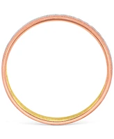Triple Row Brush Textured Finish Wedding Band 14k Tricolor Gold