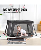 Baby Travel Crib Play Yard Folding Baby Toddler Playpen with Zipper Gate