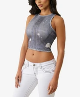 True Religion Women's Indigo Terry Crew Neck Top