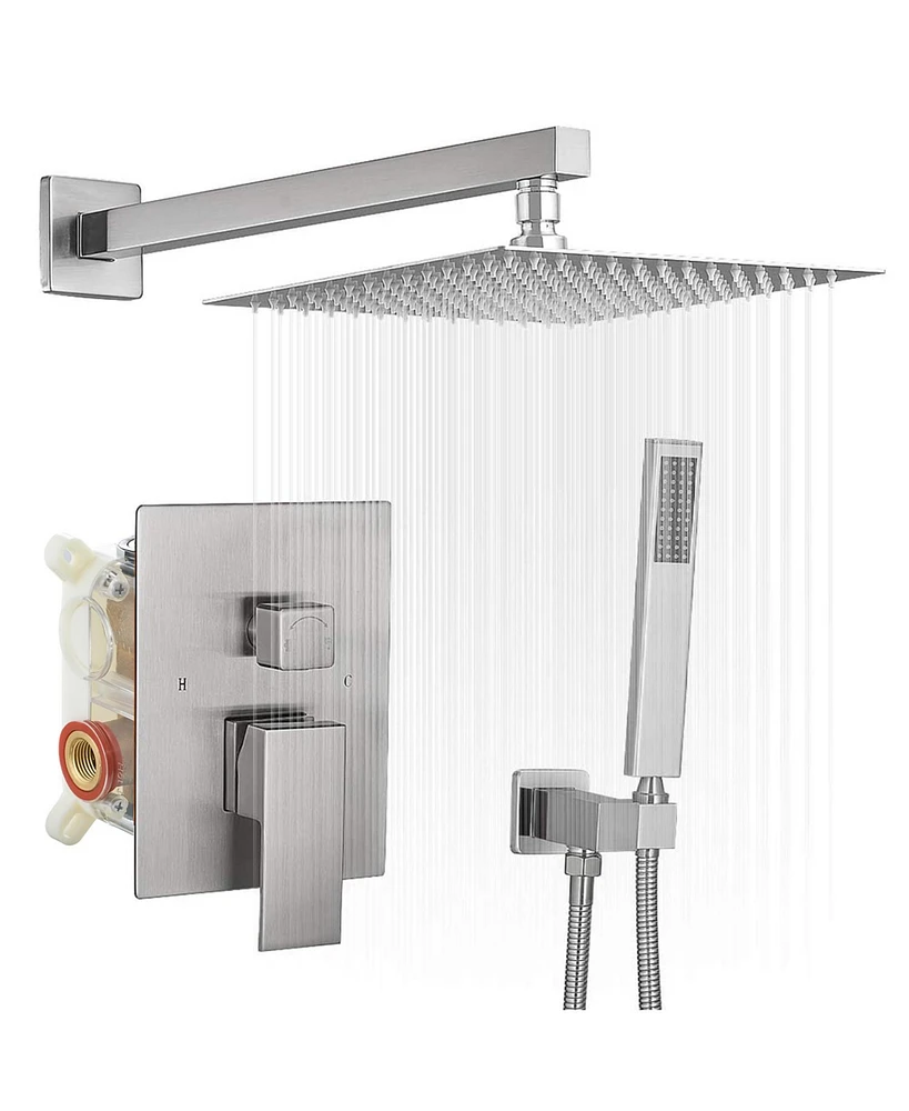 Greenspring 10 Inch Square Bathroom Shower Combo Set Brushed Nickel