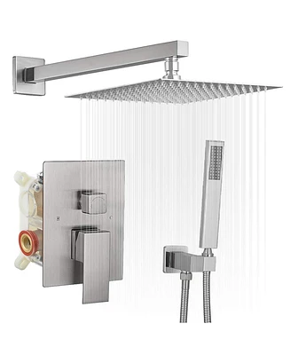 Greenspring 10 Inch Square Bathroom Shower Combo Set Brushed Nickel