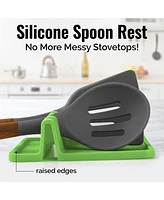 Extra Large Silicone Utensil Rest with Drip Pad for Multiple Utensils