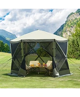 Quick Set Pop Up Screen Tent 6 Sided Canopy with Privacy Cloths and Mesh Windows